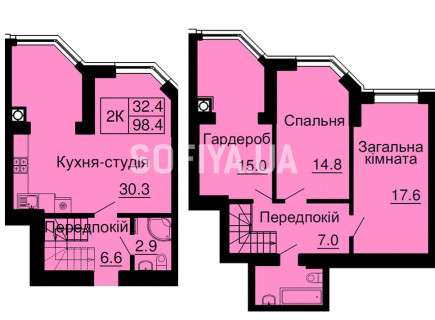 Двухуровневая квартира 98,4 м/кв - ЖК София