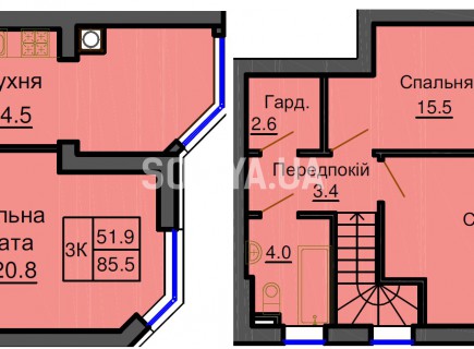 Двухуровневая квартира 85,5 м/кв - ЖК София