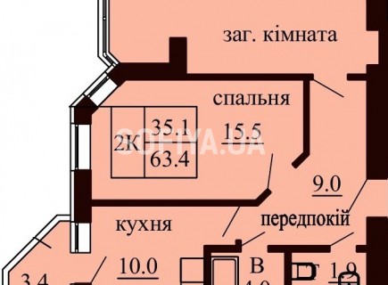 2-х комнатная квартира 63.4 м/кв - ЖК София