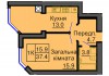 Однокомнатная квартира 37,4 м/кв - ЖК София